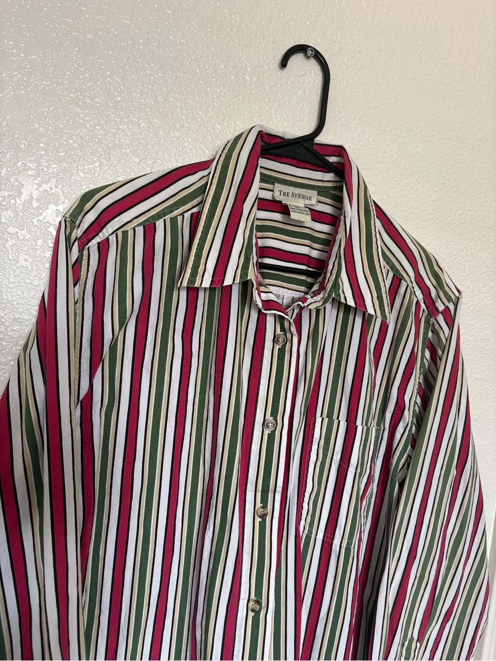 Avenue Pink Green White Striped Button-Down Shirt